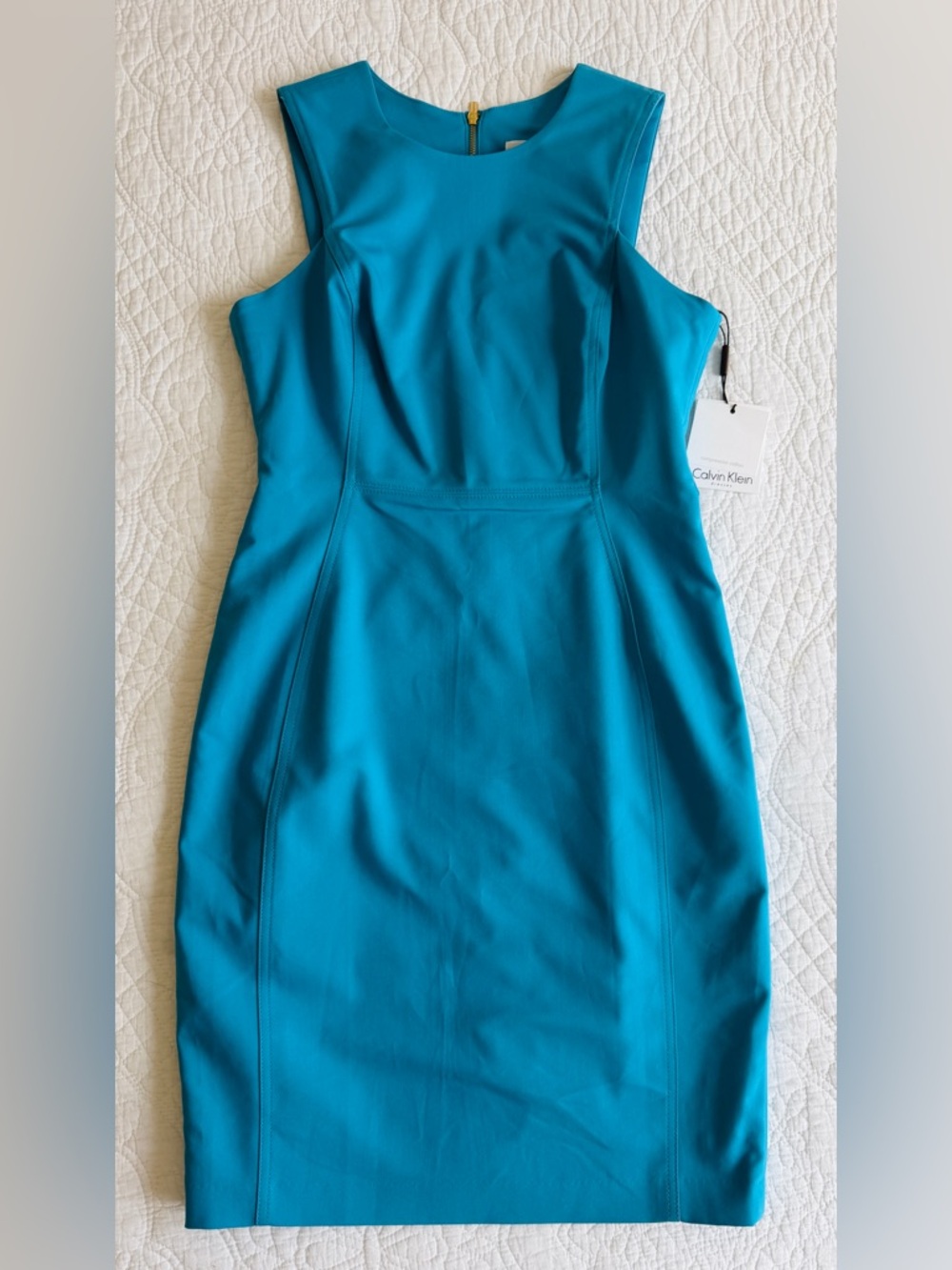 NWT CALVIN KLEIN Turquoise Teal Blue Sheath Knee Length Dress Business Size 6